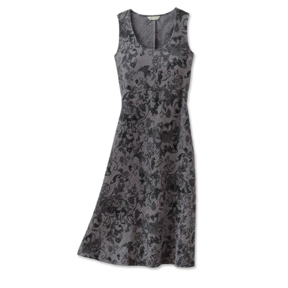 ORVIS Passport Travel Midi Dress Sz L Dark Floral Vacation Casual Whimisygoth‎